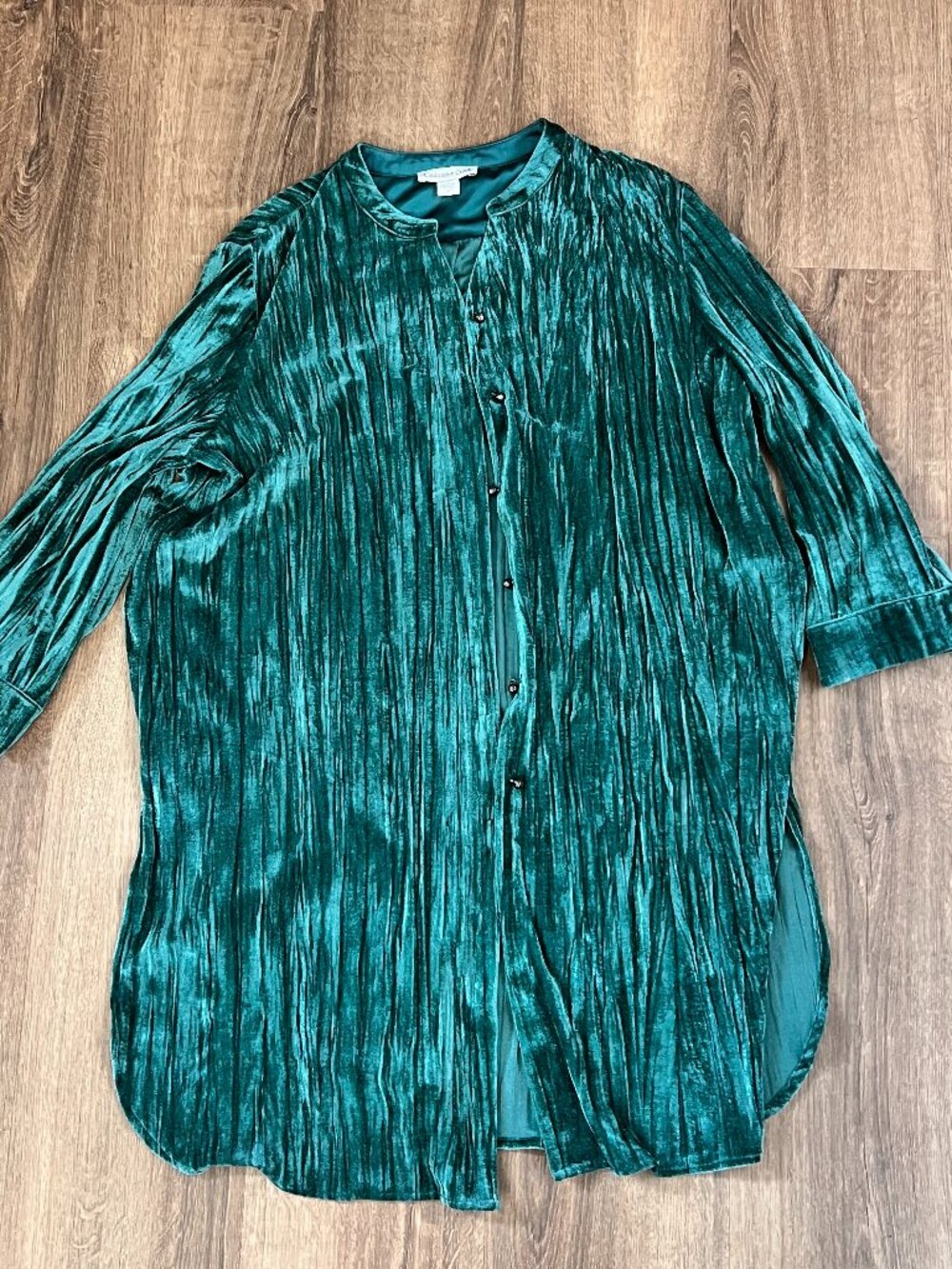 Coldwater Creek Emerald Teal Crushed Velvet Long Shirt Jacket Sz L - Picture 4 of 13